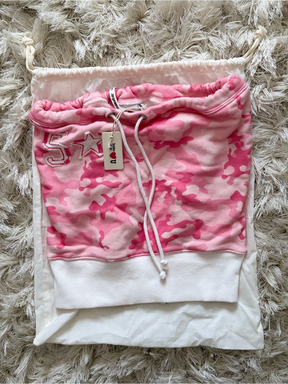 Reserved: @nunniabusiness -Pink Camo Strapless Crop Top with Drawstring